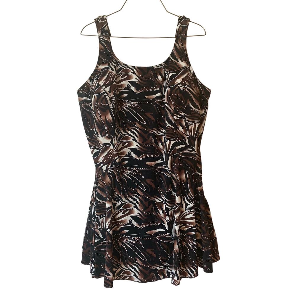 Vintage T.H.E. brown floral mini dress‎ style tank top swim suit Plus Size 28W